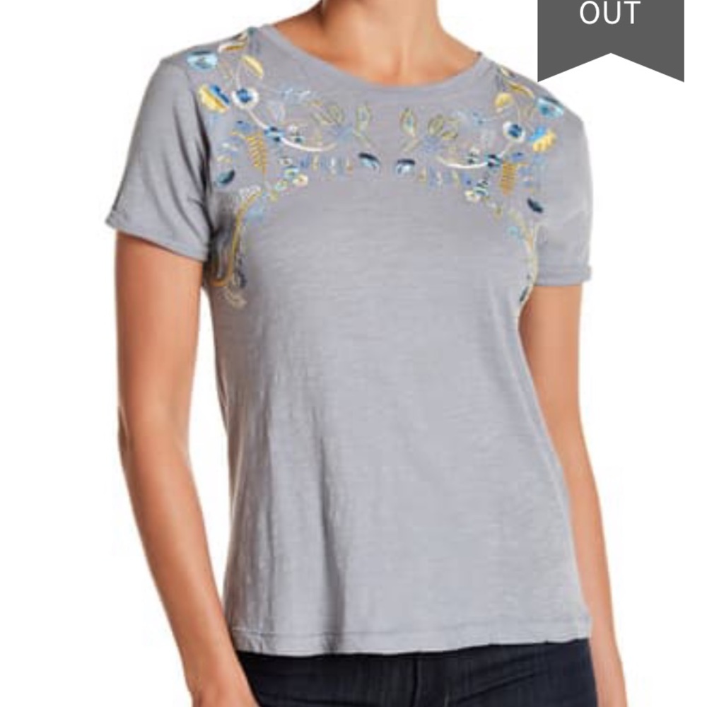 Lucky Brand Embroidered leaves T-Shirt